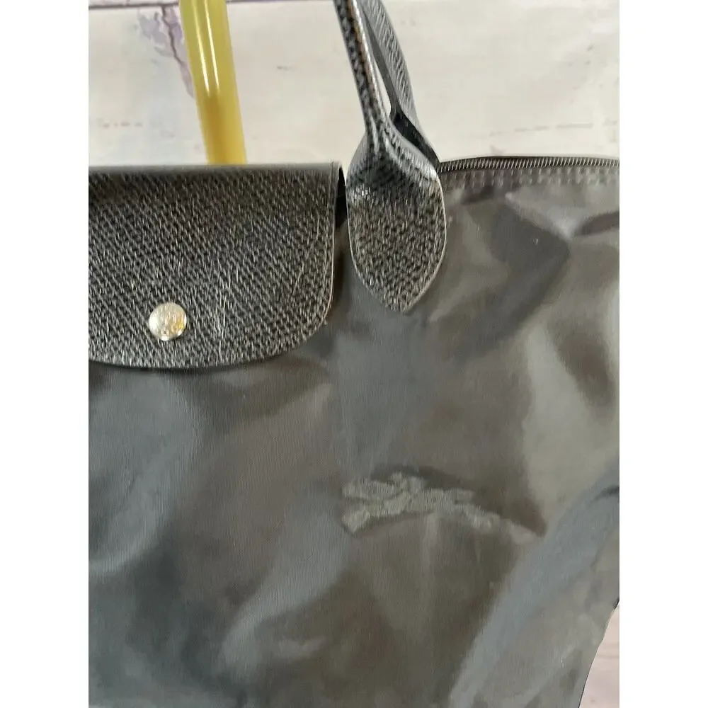Longchamp Le Pliage Small Black Tote Bag Black Embroidered Nylon Handbag - Picture 4 of 9